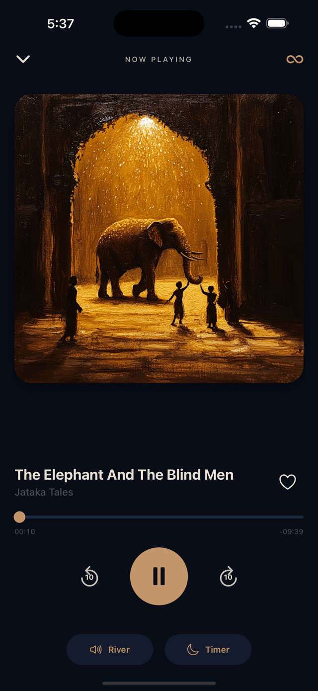 Now playing screen with story artwork