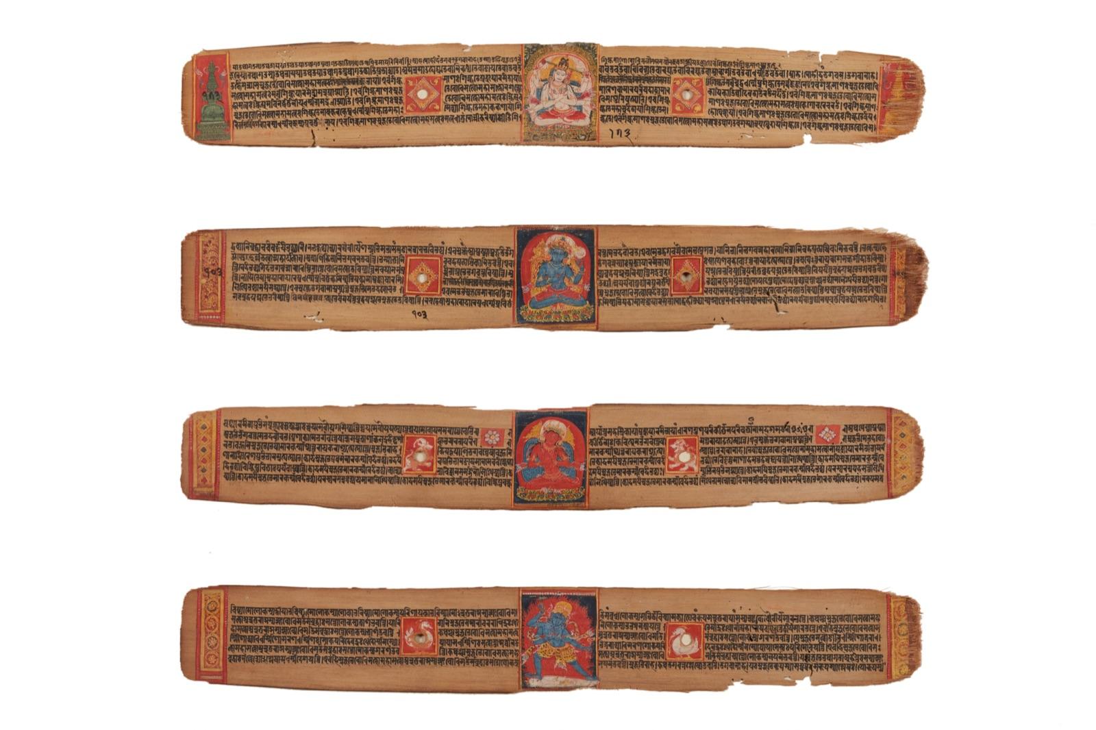 Palm-leaf manuscript pages from a 12th-century Ashtasahasrika Prajnaparamita text